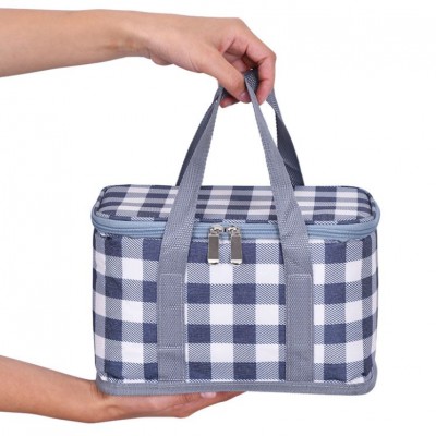 High Quality Oxford Cloth Grid Line Large Capacity Cube Lunch Bag